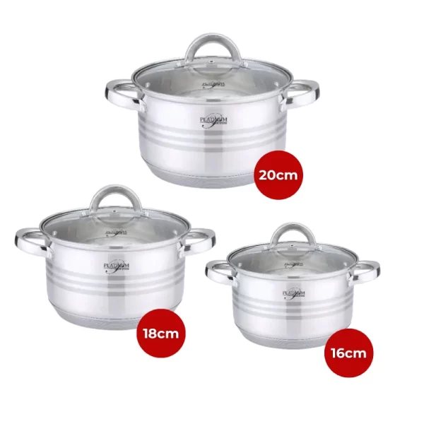 Platinum Cookware PL-10011: 6 Stuks RVS Kookpotten met Strepen Accent -16/18/20cm - Afbeelding 4