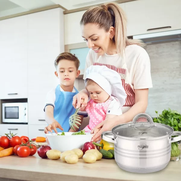 Platinum Cookware PL-10011: 6 Stuks RVS Kookpotten met Strepen Accent -16/18/20cm - Afbeelding 2