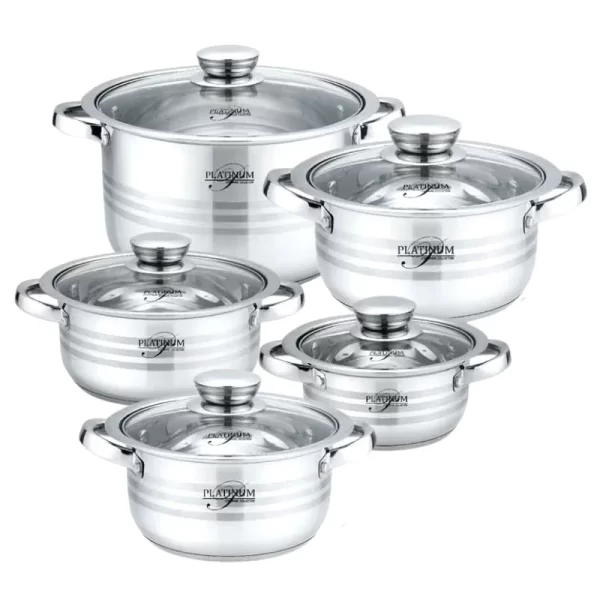 Platinum Cookware PL-10010: 10 Stuks RVS kookpotten met strepen accent - 16/18/20/22/24cm