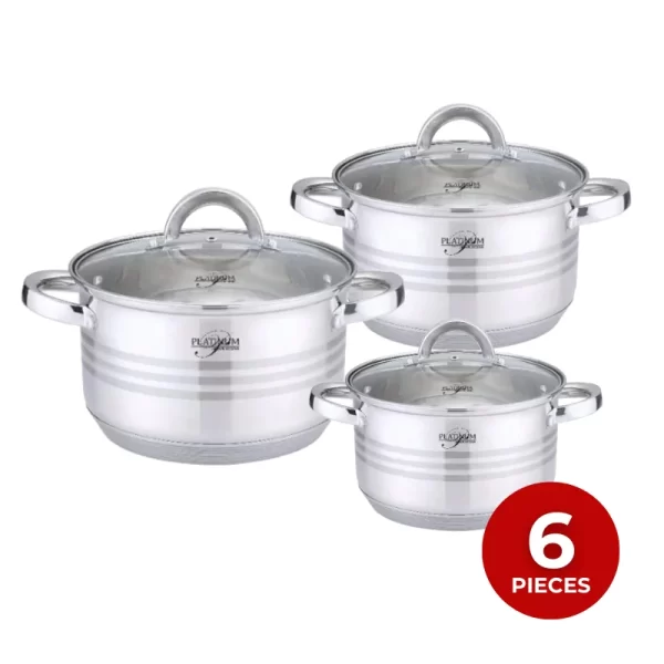 Platinum Cookware PL-10011: 6 Stuks RVS Kookpotten met Strepen Accent -16/18/20cm - Afbeelding 3