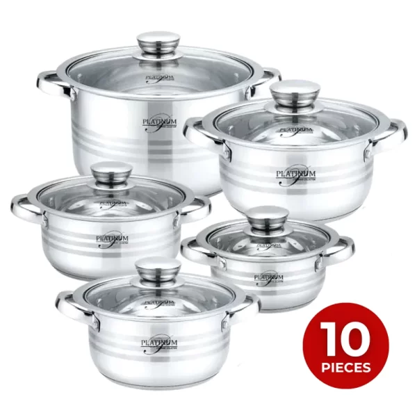 Platinum Cookware PL-10010: 10 Stuks RVS kookpotten met strepen accent - 16/18/20/22/24cm - Afbeelding 3