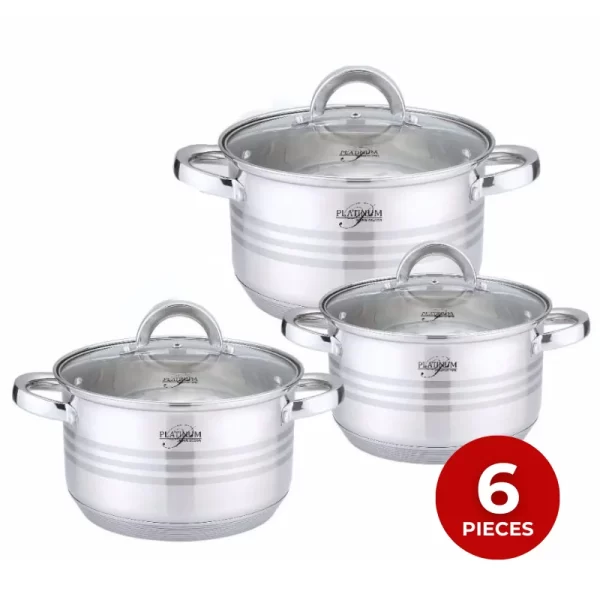 Platinum Cookware PL-10011-2: 6 stuks RVS kookpotten met streepaccent - 18/20/24cm - Afbeelding 3