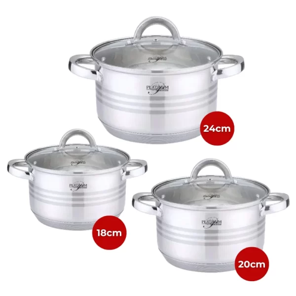 Platinum Cookware PL-10011-2: 6 stuks RVS kookpotten met streepaccent - 18/20/24cm - Afbeelding 4