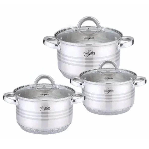 Platinum Cookware PL-10011-2: 6 stuks RVS kookpotten met streepaccent - 18/20/24cm