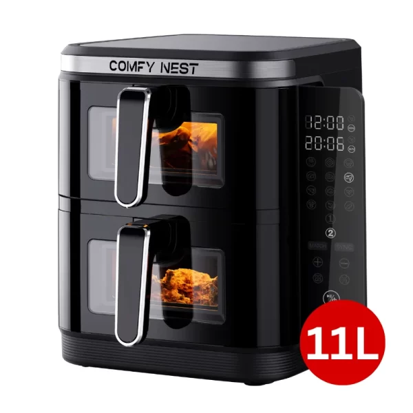 Comfy Nest CN-06184: 2800W Airfryer met Dubbele Mand, Raam en Zijpaneel - 11L - Afbeelding 3