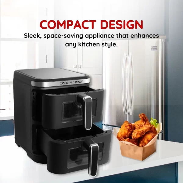 Comfy Nest CN-06184: 2800W Airfryer met Dubbele Mand, Raam en Zijpaneel - 11L - Afbeelding 4