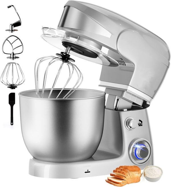 Royalty Line RL-PKM1600SIL: 1600W 6-snelheden roestvrijstalen standmixer 6L - Zilver